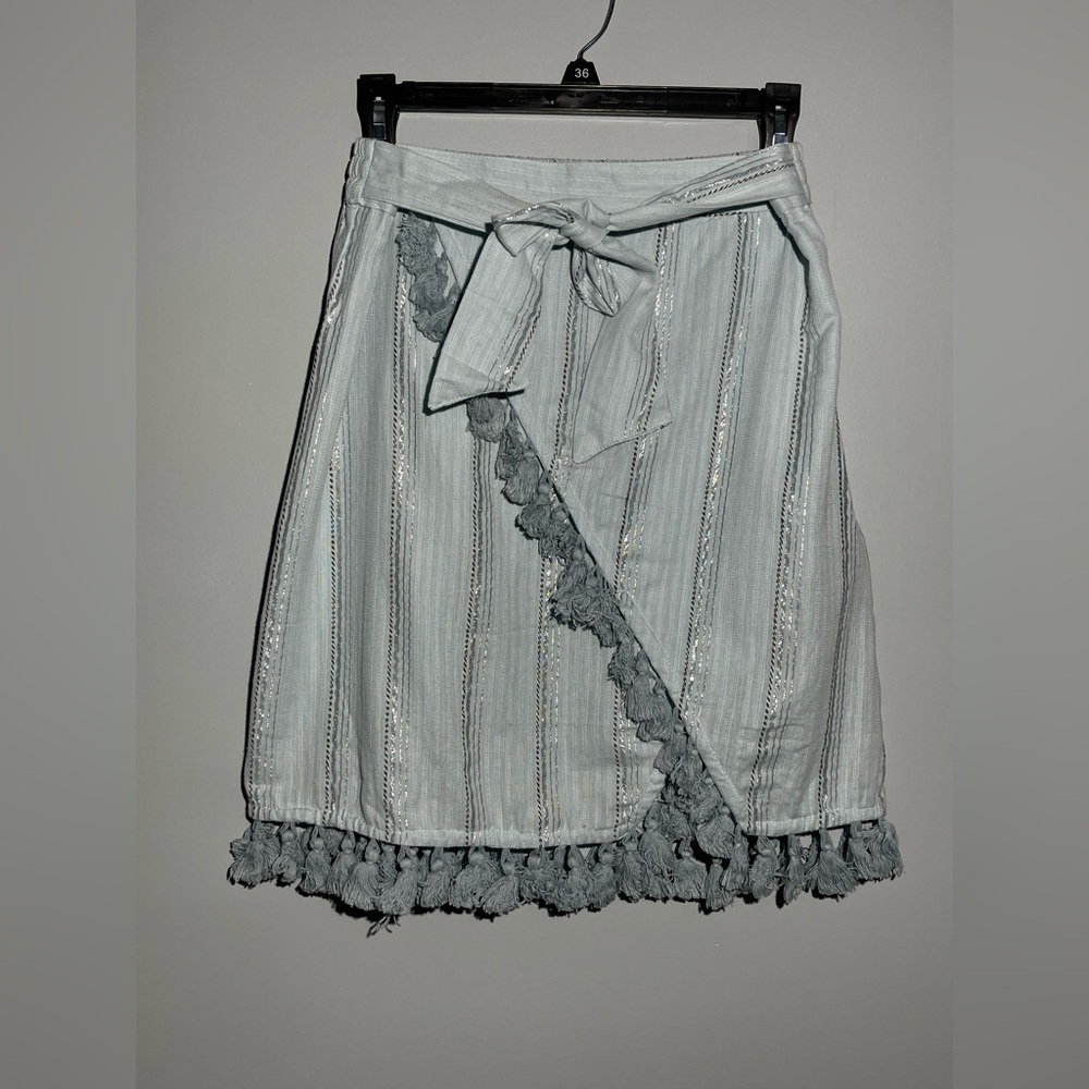 RAGA Blue Midi Wrap Skirt with Ruffled Details